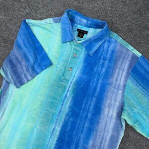 Pete Huntington Shirt Mens M Blue Tie Dye Striped Handcrafted Polo Golf Designer